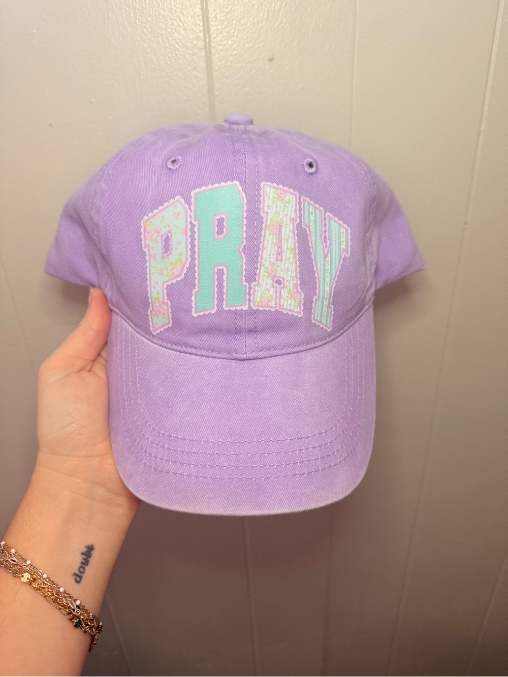 Source Unknown Lilac PRAY Baseball Cap with Mint Applique